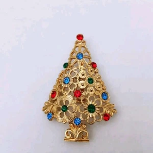 Vintage Ultra Craft Christmas Tree Multicolor Rhinestones Signed Openwork - Picture 1 of 8