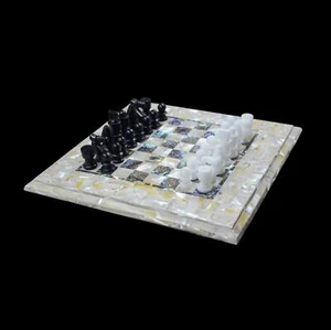 18'' Marble Chess Table Top Pietra Dura Inlay Children Game Kids c7 - Picture 1 of 4