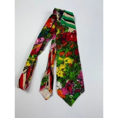 Gravata Jams World floral colorida mistura de algodão gravata arte abstrata tamanho único anos 90 - Imagem 1 de 4