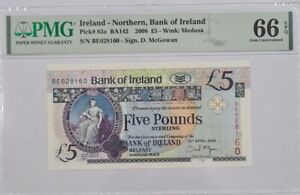 2008 NORTHERN IRELAND ￡5 POUNDS PMG66 EPQ GEM UNC {P-83a} 'BANK OF IRELAND'