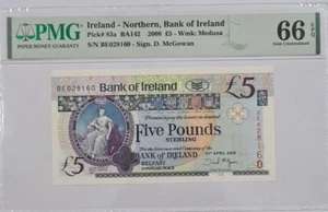 2008 NORTHERN IRELAND ￡5 POUNDS PMG66 EPQ GEM UNC {P-83a} 'BANK OF IRELAND' - Picture 1 of 4