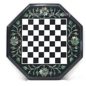 12" marble Chess Game Table top semi precious stones floral work handmade - Picture 1 of 3