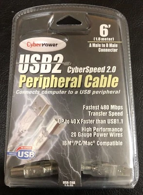 6' TRANSPARENT HIGH SPEED USB 2.0 A TO B PRINTER SCANNER PERIPHERAL CABLE - Image 1 of 2