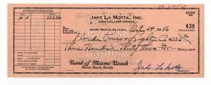 Jake LaMotta - "Raging Bull" Boxing Legend - Autographed Check from 1956 - Picture 1 of 2