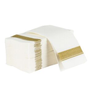 Elegant Cloth-Like Dinner Napkins with Gold Border for Parties, Wedding 100pack