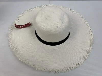 Merona Womens White Floppy Woven Paper Straw Sun Beach Hat Wide Brim 17” NWT New - Image 1 of 4