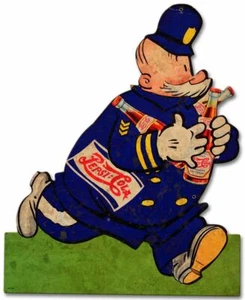 PEPSI COLA KEYSTONE COP RUNNING HEAVY DUTY USA MADE METAL SODA ADVERTISING SIGN - Picture 1 of 1