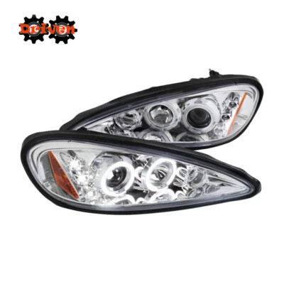 For 99-05 Pontiac Grand AM Halo Projector Headlights Chrome Housing Head Lamps - Image 1 of 3