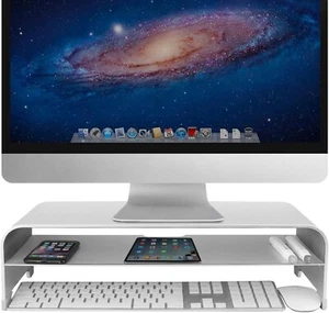 Bestand Aluminum Monitor Stand with Storage Shelf – Silver – Used - Photo 1/7