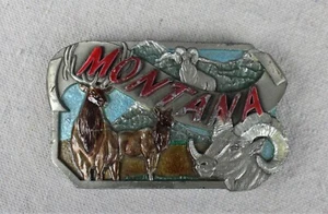 Vintage 80's 1986 Montana Elk Bighorn Nature Indiana Metal Craft Belt Buckle  - Picture 1 of 3