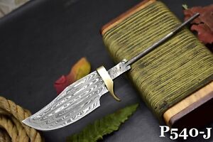 Custom Damascus Steel Blank Blade Hunting Knife Handmade,Brass Bolster (P540-J)