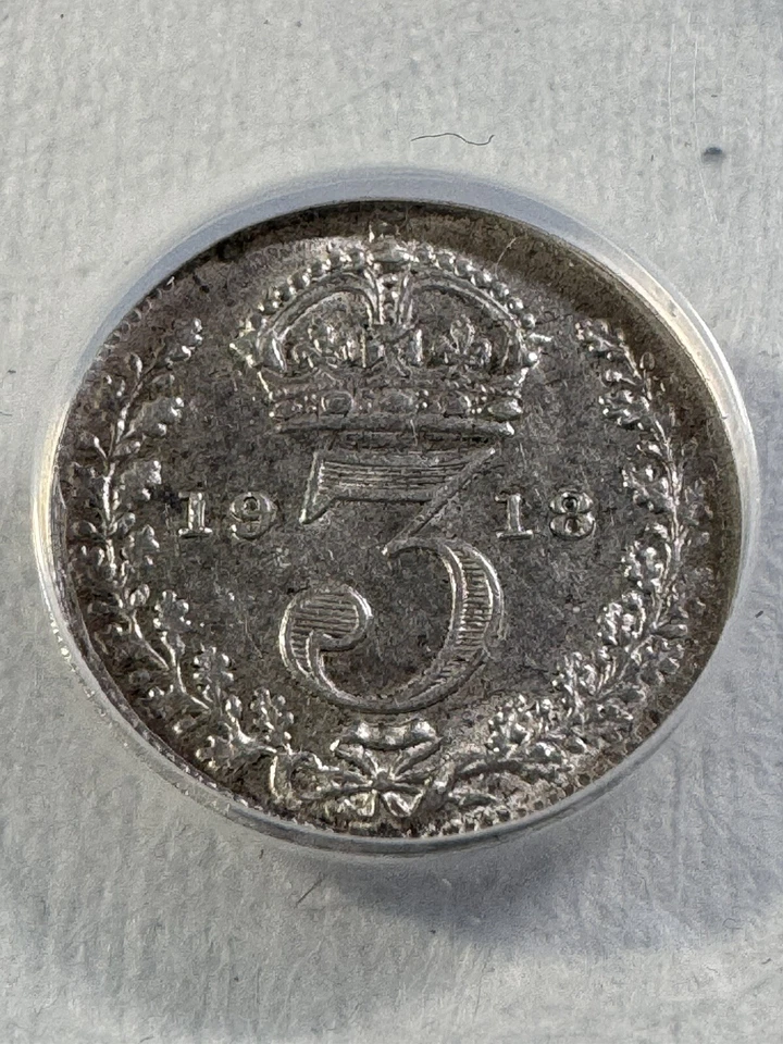 1918 Great Britain Silver 3 Pence Graded AU 53 by ANACS - Image 1 of 4