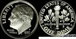 Moneda de diez centavos Roosevelt 1992 S 90 % plata camafeo profundo gema prueba  - Imagen 1 de 1