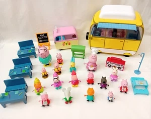 Bundle PEPPA PIG Camper Ice Cream Van Tables Picnic Camp Rare 17 Figures Playset - Picture 1 of 24
