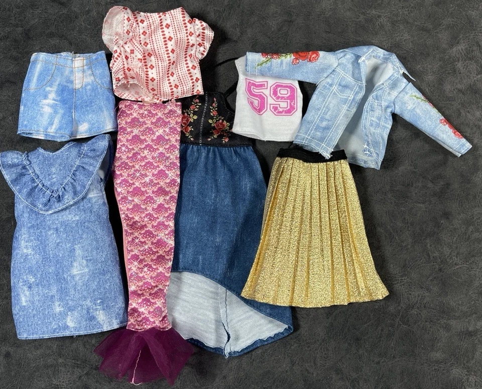 Barbie Doll Clothes Lot Of 6 Fashionistas Tops Pant Skirt Jacket 11.5” Outfits - Image 1 of 4