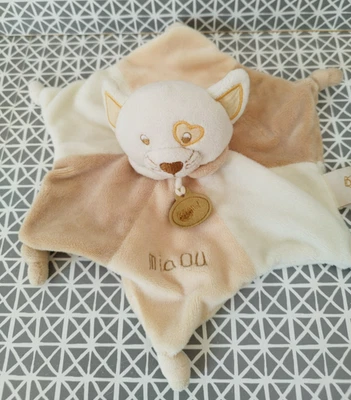 Doudou plat chat beige écru forme étoile Miaou Baby Nat' - Photo 1/4
