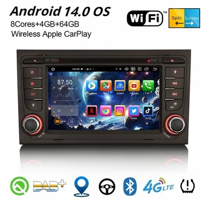 64GB 8 Kern Android 14 DAB+ Autoradio Für Audi A4 S4 SEAT EXEO CarPlay DVD Navi - Bild 1 von 4