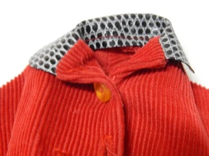 VINTAGE BARBIE RED CORDUROY COAT / JACKET  W/ FAUX ALLIGATOR COLLAR + POCKETS - Picture 1 of 5