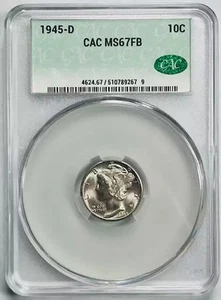 1945 D Mercury Dime CACG MS 67 FB CAC - Picture 1 of 3