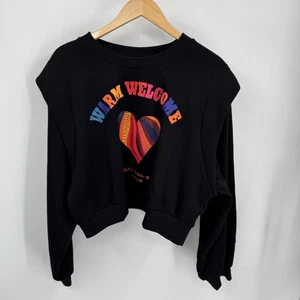 Farm Rio Sweatshirt Damen L schwarz warm Welcome Heart cropped Grafik Fleece - Bild 1 von 11