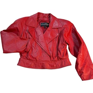 Chaqueta de Cuero Roja Wilson Vintage Años 80 Retro Rock Glam Talla Pequeña - Imagen 1 de 9
