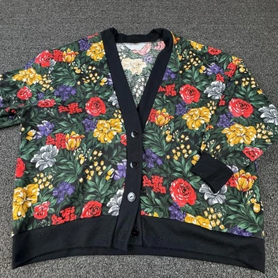 Suéter Blair Mujer 2XL Negro Estampado Floral Botón Frontal Cárdigan Tejido Cuello en V Foto 1 de 4