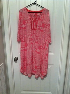 CS Womens Nightgown Sleep Shirt 3X Pink & White Geometric Short Sleeve - Picture 1 of 6