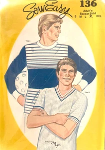 Camisa de fútbol para adultos Coser fácil de 1980 patrón 136 talla S-XXL SIN CORTAR - Imagen 1 de 2