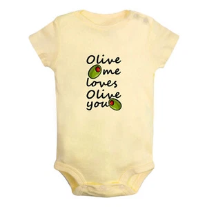 Olive Me Loves Olive You Funny Bodysuits Baby Romper Infant Kids Short Jumpsuits - Picture 1 of 13