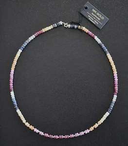 🆕14K YELLOW GOLD and MULTI-COLORED SAPPHIRE Rainbow Beaded Necklace 18in - Picture 1 of 18