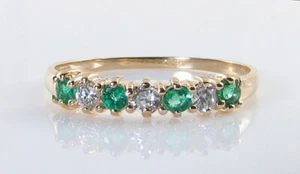 9K 9CT GOLD EMERALD DIAMOND ETERNITY BAND ART DECO INS STACKER RING SIZE L - Picture 1 of 5