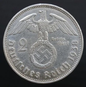 2 Reichsmark 1938 ~B - Alemania Tercer Reich moneda de plata con esvástica - #R855 - Imagen 1 de 4