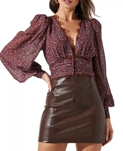 Astr The Label Women’s Zanna V-Neck Long-Sleeve Top, Purple Ditsy, XL - Picture 1 of 5