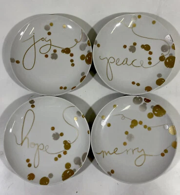 Juego de 4 platos de aperitivo Paperproducts Design Kelly Ventura dorado plata alegría paz Foto 1 de 4