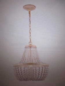 Hampton Bay Cayman 3-Light Faux Wood Chandelier Light with White Beaded Shade - Picture 1 of 5