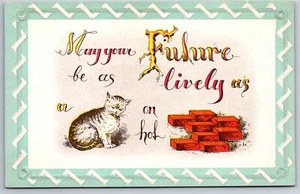 Comic Pictograph~May Your Future Be as Lively as a Cat on Hot Bricks~c1910 PC - Picture 1 of 2