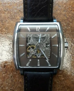 Kenneth Cole Stainless Steel Skeleton Leather Band Mens Watch - Picture 1 of 7