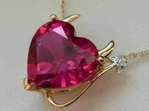 3Ct Heart Cut Lab Created Red Ruby Devil Heart Pendant 14K Yellow Gold Plated - Picture 1 of 6