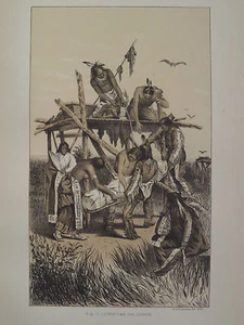 Plains Teton Sioux Indian Scaffold Burial Depositing The Corpse 1881 Engraving - Picture 1 of 2