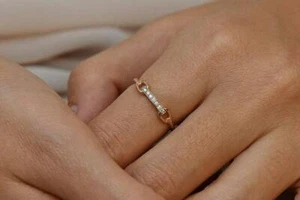 Diamond Band Ring, 14k Gold Diamond Ring, Dainty Band Ring, Minimalist Diamond - Picture 1 of 4