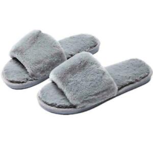 House Plush slippers Womens Bedroom Casual Open Toe Fuzzy Slide Slippers Winter#