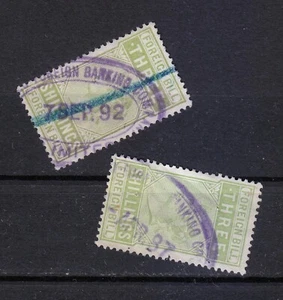 Great Britain Foreign Bill Three Shilling used stamps Victoria period 01 - Picture 1 of 2