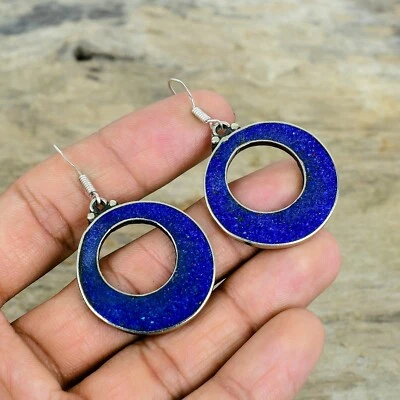 Lapislázuli Pendientes 925 Plata de Ley Nepalí Joyería Único Pendientes Para Mom - Imagen 1 de 4