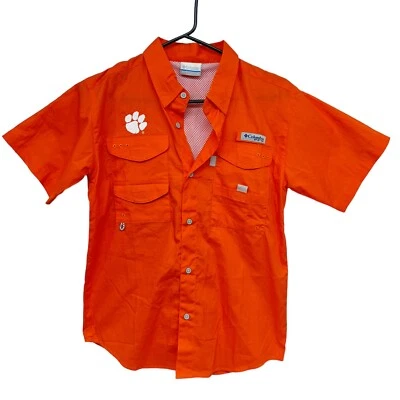 Camisa de pesca Columbia PFG para niños con botones naranja Clemson Tiger University Lg Foto 1 de 4