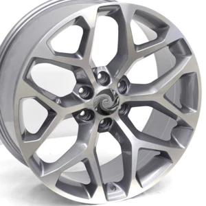 (1) 22" Gunmetal Machined Snowflake Style Wheels 22x9 6X139.7 +24 GMC Chevy 1500 - Picture 1 of 7