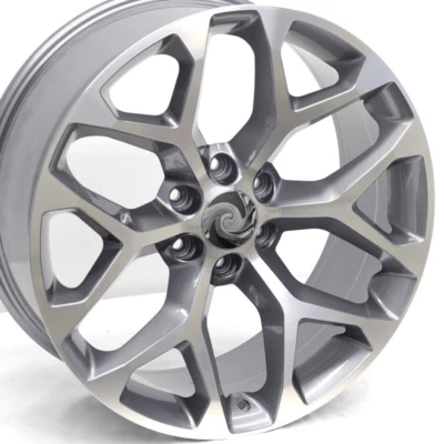 (1) 22" Gunmetal Machined Snowflake Style Wheels 22x9 6X139.7 +24 GMC Chevy 1500 - Image 1 of 4