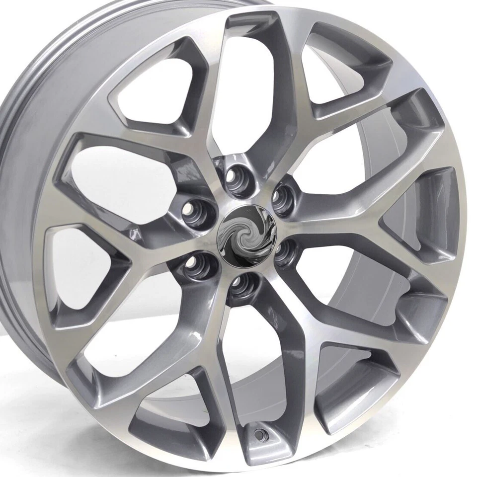 22" Gunmetal Machined Snowflake Style Wheels 22x9 6X139.7 +24 GMC Sierra Yukon - Image 1 of 4