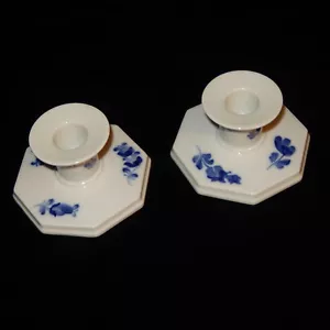 Coppia Candele Rare Fiore Blu Reale COPENAGHEN 10 3334 Porcellana Danimarca - Foto 1 di 8