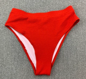 Textured High Cut Bikini Tankini Swimsuit Bottoms Women size M Red Ribbed Cute - Picture 1 of 12