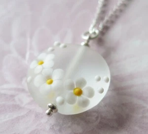 Sterlingsilber Glas Lampwork Gänseblümchen-blume Anhänger Muttertag Geschenk - Bild 1 von 3